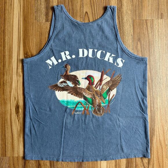 Vtg Anvil Authentic Pigment Mr Ducks 2003 Faded Blue Men's Tank Top Size M - Picture 2 of 7